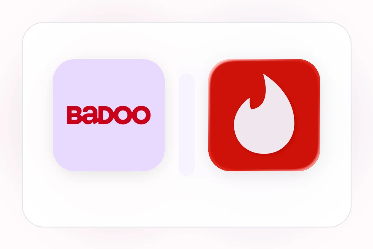 Símbolos do Badoo e do Tinder apresentados lado a lado na identidade do AppNamora.